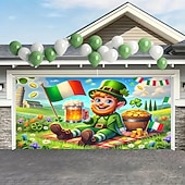 abordables Garage &amp; Door Banners-St. Patrick's Day Tapestry Garage Door Cover Large Hanging Backdrop Elf Cute 3D Party Outdoor Holiday Shooting Backgrounds Yard Home Decor
