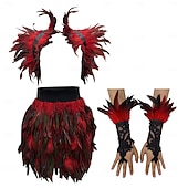 economico Accessori-Accessori Samba Carnevale 2026 Rio Carnevale 3 pezzi Set Costume Donna Piume Rosse Mantello Gothic Gonna Mini  Guanti di Pizzo Costume per Festival in Brasile