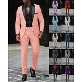  رجالي بليزر + بنطلون رسمي سترة الدعاوى عمل حفلة كوكتيل حفلة الزفاف 2 قطعتين موضة كاجوال الربيع الخريف بوليستر ألوان متناوبة جيب Buttons مريح صدر فردي سترة رياضية رمادي داكن أسود أبيض أحمر غامق