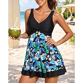 tanie Tankini i bikini do surfingu-Damskie Strój kąpielowy Tankini 2-częściowa Tropikalny Boyleg Szybkie wysychanie Elastyczny Bez rękawów Kąpielówki Kostium kąpielowy Surfing Plaża Pływacki Lato