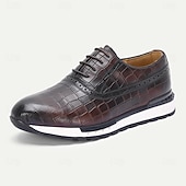 abordables Zapatillas de cuero premium-Zapatos elegantes de piel auténtica con estampado de cocodrilo para hombre: diseño moderno, duraderos y cómodos, perfectos para bodas y eventos formales.