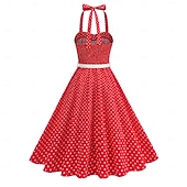 cheap Dresses-1950s Retro Vintage Rockabilly Midi Swing Dress Flare Dress Sleeveless Polka dots Fit &amp; Flare Swing Fancy Dress Women's Carnival Valentine's Day Masquerade Vacation Dailywear Bachelorette Party
