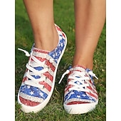  Η 250η Επέτειος των Ηνωμένων Πολιτειών Γυναικεία Sneakers με Εκτύπωση Σημαίας ΗΠΑ – Κλασικά Παπούτσια Canvas με Δέσιμο και Μαλακό Πάτο για Πατριωτικό Στυλ Παρελάσεις Φεστιβάλ Βόλτες και Καθημερινή
