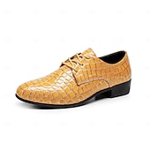economico Scarpe Derby-scarpe eleganti da uomo con stampa coccodrillo gialla, design in similpelle con lacci, stile lussuoso e distintivo, adatte per eventi formali e occasioni speciali