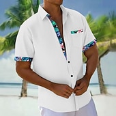 cheap Tropical Plants-Men's Tropical Plants Flowers Shirt Hawaiian Shirt Aloha Shirt Short Sleeve Hawaiian Vacation Holiday Summer Turndown 3D Print Front One Pocket Linen Like Shirt Blue White Pink Khaki