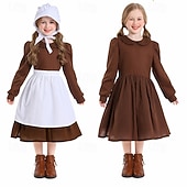  250° anniversario USA 19° secolo anni 1800 Abito da prateria Set cuffia e grembiule Lunghe Ragazza pioniera Coloniale Guerra rivoluzionaria Costume Ragazze Halloween Carnevale 4 luglio Bambini