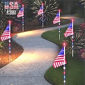  Amerikanske flagg solcelledrevne hagelys, LED 7 fargeskiftende amerikansk flagg landskapslys, 4. juli utendørs dekor stjerne solcelledrevne stakelys for hage terrasse gangvei sti