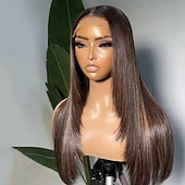 voordelige Pruiken van echt haar, met kanten voorzijde-Human Hair 5x5 Closure 13x4 Lace Front Wig Free Part Layered Haircut Brazilian Hair Straight Brown Wig 150% 180% Density Ombre Hair Natural Hairline 100% Virgin Glueless Pre-Plucked For Women Long