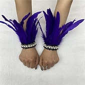 Χαμηλού Κόστους αξεσουάρ-Καρναβάλι 2026 Ρίο Καρναβάλι Σαμπά Αξεσουάρ Γυναικείου Μαύρου Φτερού Περιβραχιόνια με Δαντέλα Μαργαριταριού 1 Ζευγάρι Φυσικά Φτερά Περιβραχιόνια Βραχιόλια Κοστούμι Επίδειξης Φεστιβάλ Βραζιλίας