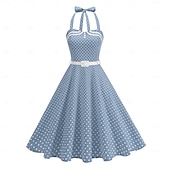 cheap Dresses-1950s Retro Vintage Rockabilly Midi Swing Dress Flare Dress Sleeveless Polka dots Fit &amp; Flare Swing Fancy Dress Women's Carnival Valentine's Day Masquerade Vacation Dailywear Bachelorette Party