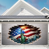 cheap 250th Anniversary-U.S. 250th Anniversary Garage Door Cover 3D Optical Illusion Print Statue of Liberty with America Flag Patriotic Decor for Semiquincentennial Celebration 4th of July Independence Day