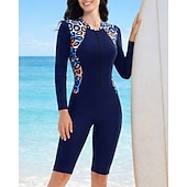 billiga One Pieces Rash Guards-Dam Rash-guards Baddräkt One Pieces Geometrisk Dragkedja UV-skydd Elastisk Långärmad Badkläder Baddräkt Surfing Dykning Simmning Sommar