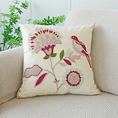 cheap Throw Pillows,Inserts &amp; Covers-Country Style Embroidered Pillow Covers Living Room Sofa Cushion Fresh Floral Plant Throw Pillow for Window Seat Headrest