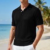 economico Polo classica da uomo-Per uomo Polo Testurizzato Casuale Affari Colletto Polo a Coste Manica Corta Moda Essenziale Tinta unica Testurizzato Bottoni Estate Primavera &amp; Autunno Vestibilità regolare Nero Marrone Verde Blu