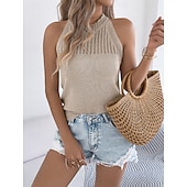 Χαμηλού Κόστους Απλή δεξαμενή-Γυναικεία Πουλόβερ Πουλόβερ γιλέκο Καθημερινό Μαλακή Μονόχρωμες Με βελονάκι Λαιμός Πλεκτό Αμάνικο Κανονικά μπλουζάκια Πλέκω Καθημερινά ΕΞΩΤΕΡΙΚΟΥ ΧΩΡΟΥ Σαββατοκύριακο Μαύρο Λευκό Καλοκαίρι Άνοιξη