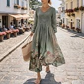 billiga Etnisk Boho Klänning-kvinnors boho klänning blommig v-ringad maxi klänning vintage klänning tryck klänning mode modern sommar våren