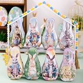 cheap Easter-1pc Easter Bunny Tin Box, Colorful Metal Cookie Candy Box, Cartoon Rabbit Gift Container for Kids, Easter Decoration