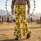 ieftine Pantalonii-Retro / vintage Boho Anii 1970 Pantaloni Pantaloni cu fund clopot Hippie Disc Talie Înaltă Geometric Costume de fancy Bărbați Halloween Carnaval festival de muzică Petrecere cu tematică retro Adulți