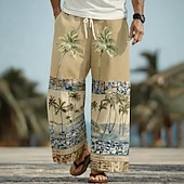 cheap Men's Printed Casual Pants-Men's Coconut Tree Palm Tree Tropical Plants Trousers Baggy Pants Casual Pants Mid Waist Hawaiian Outdoor Vacation Beach Wear Elastic Drawstring Waist Linen-Like Pants with Pockets Summer Spring 3D