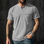 levne Ležérní tričko Henley-Pánské Tričko Henley Košile ze 100% bavlny Tričko Tričko Krátký rukáv Jednobarevné Retro Na běžné nošení Retro styl Barvení oděvů Vybledlý Henley Ležérní Léto Jaro Podzim Světlá růžová Šedá Tričko