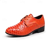 economico Scarpe Derby-scarpe eleganti da uomo in similpelle con stampa serpente arancione brillante, sneakers alla moda con punta affilata e lacci per locali notturni, feste e audaci dichiarazioni di moda