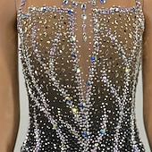 cheap Figure Skating Dresses-Figure Skating Dress Women's Ice Skating Dress Black Patchwork Asymmetric Hem Stretchy Training Competition Skating Wear Classic Crystal / Rhinestone Sleeveless Ice Skating Figure Skating