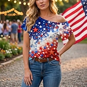  250. rocznica USA Retro / vintage Lata 80 Koszulkowy Na jedno ramię Krótkie rękawy Strój na bal maskowy Damskie 4 lipca Dzień Niepodległości Dla dorosłych podkoszulek