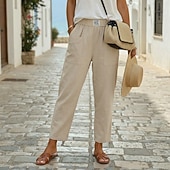  Femmes Pantalon en coton et lin Slacks Pantalon d'été 100% Coton Uni Classique Longueur cheville Taille Moyenne Avec Poches Bouffant Conception à cordon élastique Confort Respirabilité Doux