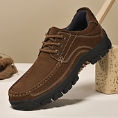 abordables Zapatos Informales con Cordones-Zapatos con cordones de piel sintética de ante color caqui para hombre, zapatillas informales antideslizantes y resistentes para senderismo y actividades al aire libre.