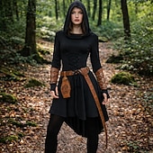 voordelige Outfits-Set Retro vintage Middeleeuws Renaissance Jurken Wapens en Harnassen Ceintuur met accessoires Lange Mouwen Fee Kostuum Dames Halloween Carnaval Maskerade Renaissance beurs Retro themafeest Volwassenen
