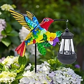 abordables Luces de camino y linternas-Lámpara solar de colibrí para exteriores, luz de camino de jardín con estaca de metal impermeable, decoración de paisaje de patio de 72 cm para patio, césped, granja y jardín.