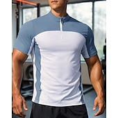 Χαμηλού Κόστους T-shirts και αμάνικα μπλουζάκια για τρέξιμο-Ανδρικά Συνδυασμός Χρωμάτων Tricou de Alergat Μπλούζα συμπίεσης Αθλητική φανέλα Αθλητική κορυφή Καλοκαίρι Κουρελού Φερμουάρ ενός τετάρτου Κοντομάνικο Γρήγορο Στέγνωμα Ύγρανση Αναπνέει