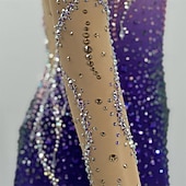 cheap Figure Skating Dresses-Figure Skating Dress Women's Ice Skating Dress Fuchsia Patchwork Open Back Stretchy Training Competition Skating Wear Classic Crystal / Rhinestone Long Sleeve Ice Skating Figure Skating
