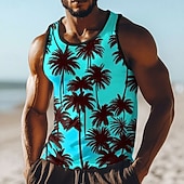 abordables Translation-Débardeur homme, sans manches, col rond, imprimé intégral de palmiers jaunes et noirs vifs, style tropical, idéal pour les vacances à la plage. Disponible du S au XXXL.