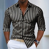 baratos Camisas de cetim masculinas-Homens Camisa Social Blusa de cetim Saia camisa de botão Camisa de formatura Tiras verticais O negócio Casamento Preto Vinho Azul Marinha Verde Manga Longa Aberto para a Lateral Todas as Estações