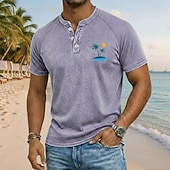 abordables Vintage et rétro-Homme Vintage Lavé T-shirt Haut Henley Chemise délavée Manche Courte ancien Affligé Occasionnel Quotidien Vacances Été Printemps Toutes saisons Bleu Ciel Pourpre Gris Henley T-shirt Henley