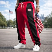 ieftine Picior drept-Bărbați Pantaloni Sport Pantaloni de sport cu picior drept Cordon Buzunar Talie elastică Bloc Culoare Steag Național Confort Lungime totală Casual Zilnic În aer liber Vacanță Modă Negru Roșu-aprins