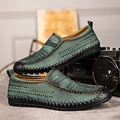 Недорогие Туфли-слипоны для повседневной носки-Мужские зеленые повседневные слипоны из искусственной кожи, удобная и дышащая обувь для отдыха на пляже и летнего расслабления.