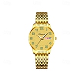 baratos Relógios Quartz-Relógio feminino digital com pulseira de aço inoxidável, calendário e indicador de semana, moderno e elegante para o dia a dia, viagens, uso noturno, ocasiões casuais, esportes e negócios.