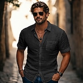  Herre Skjorte Linskjorte Sommerskjorte Strandskjorte Skjorte med knapper Skjorter uten stopp عادي Avslappet Daglig Svart Hvit Navyblå Himmelblå Kortermet Aftæpning Sommer Vår & Vinter Klær Lomme