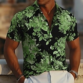  Per uomo Stampa Floreale Fiori tropicali Bagliore al neon Camicia hawaiana estiva Camicia con Bottoni Camicia Aloha Manica Corta Hawaiano Vacanza Abbigliamento mare Estate Primavera Collo ripiegato