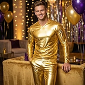 economico Cime-Retrò Vintage Anni '80 T-shirt Felpa Disco Vernice in lattice lucido Metallico Costume Per uomo Halloween Carnevale Parata dell'Orgoglio Mese dell'orgoglio Adulti Camicia