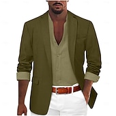 baratos Blazers Clássicos Masculinos-Homens Jaqueta Blazer Colar de entalhe Moda Leve Casual Cor Sólida Blazer Preto Verde Claro Vermelho Moderno Comum 1 Butão