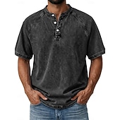  Miesten T-paita Demin paita 100 % puuvillahappopesupaita Henley toppi Lyhythihainen Tavallinen Vintage Katutyyli Vapaa-aika Pesty Raglan Sleeves Stand-kaula-aukko Henley Kausaliteetti Koti Katu Kevät