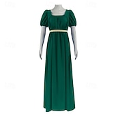 preiswerte Kleid-19. Jahrhundert Regency-Zeit Knöchellänge Kleid Kurze Ärmel Prinzessin Dame Edelfrau Einfarbig Quadrathals Kostüm Damen königlich Halloween Karneval Teegesellschaft LARP Renaissance-Messe Erwachsene