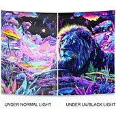 economico Arazzi Blacklight-Arazzo a luce nera raffigurante un maestoso leone in un paesaggio fantasy psichedelico, arazzo da parete reattivo ai raggi UV, perfetto per camera da letto, soggiorno, dormitorio e decorazioni per