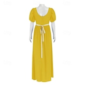 preiswerte Kleid-19. Jahrhundert Regency-Zeit Knöchellänge Kleid Kurze Ärmel Prinzessin Dame Edelfrau Einfarbig Quadrathals Kostüm Damen königlich Halloween Karneval Teegesellschaft LARP Renaissance-Messe Erwachsene