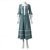 abordables Vestido-Retro Antiguo Medieval Renacimiento Hasta el Suelo Vestidos Campana Princesas Escote Cuadrado Disfraz Mujer Fantasía Víspera de Todos los Santos Carnaval Mascarada Feria del Renacimiento LARP Adulto
