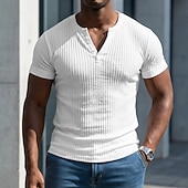 ieftine Tricou din tricot cu nervuri-Bărbați Tricou Cămașă musculară Tricou din tricot cu nervuri Tee Top Manșon scurt Mânecă scurtă În V Henley Vară Primăvară Toate Sezoanele Simplu Pit Strip Modă Designer De Bază Nasturi Casual