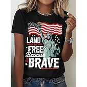  Amerykański Dzień Niepodległości Damskie Podkoszulek Nadruk Graficzny Flaga Litera Elegancki Klasyczny Codzienny Krótki rękaw Półgolf Zwykłe topy Codzienny Niebieski Czarny Biały Lato Wiosna